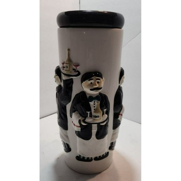 Houston Harvest Ceramic Tall Pasta Storage Container with Waiters in Relief - Picture 3 of 16
